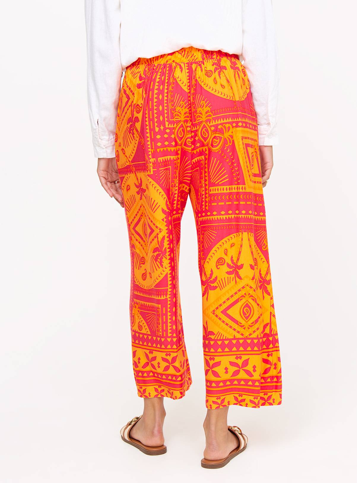 Pink Border Print Wide Leg Cropped Trousers 10 - Image 4